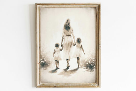Mother and Daughters Wall Art, Sister Art Prints, Family Decor - WildfieldPrints