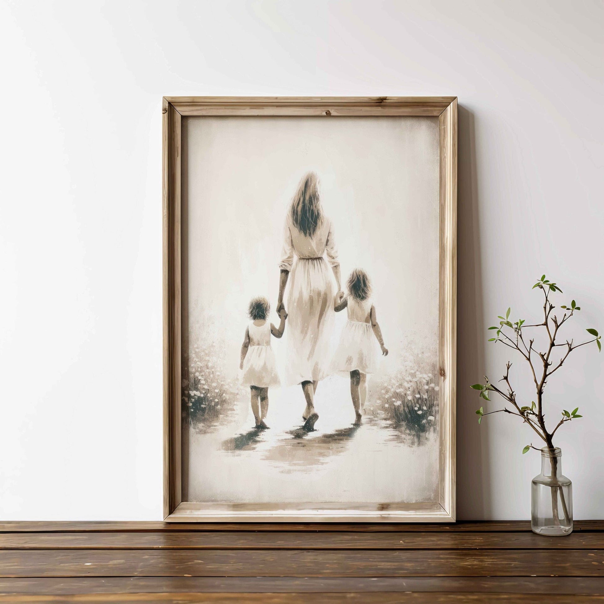 Mother and Daughters Wall Art, Sister Art Prints, Family Decor - WildfieldPrints