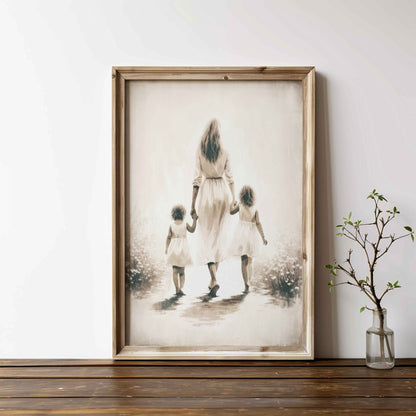Mother and Daughters Wall Art, Sister Art Prints, Family Decor - WildfieldPrints