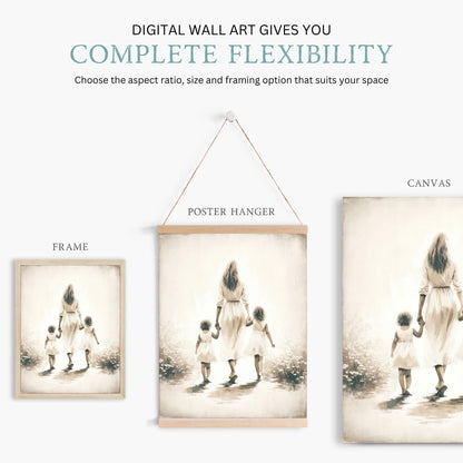 Mother and Daughters Wall Art, Sister Art Prints, Family Decor - WildfieldPrints