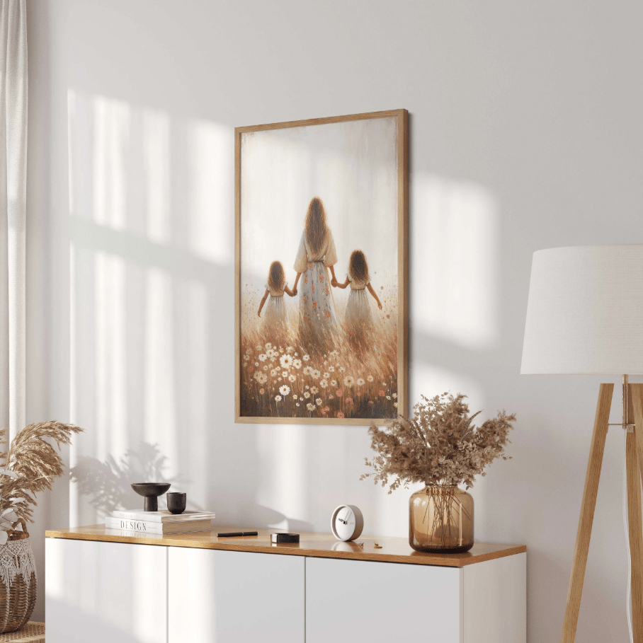 Mother and Daughters Print – Family Living Room Wall Decor