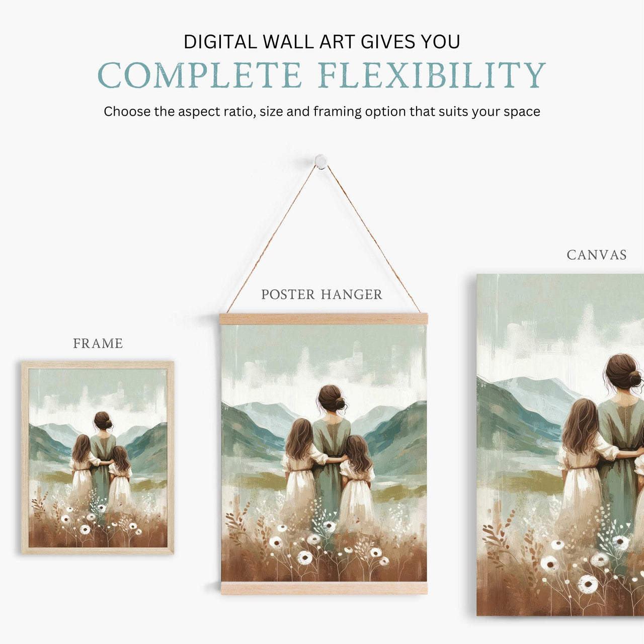 Mother and Kids Adventure Print – Family Girls Room Wall Art