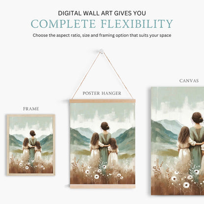 Mother and Kids Adventure Art, Family Wall Decor, Siblings Print - WildfieldPrints