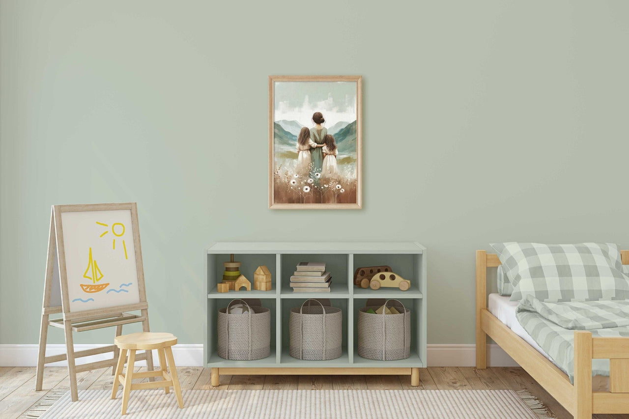 Mother and Kids Adventure Print – Family Girls Room Wall Art