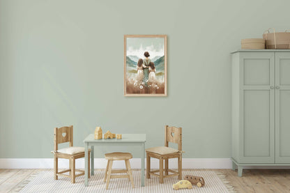 Mother and Kids Adventure Art, Family Wall Decor, Siblings Print - WildfieldPrints