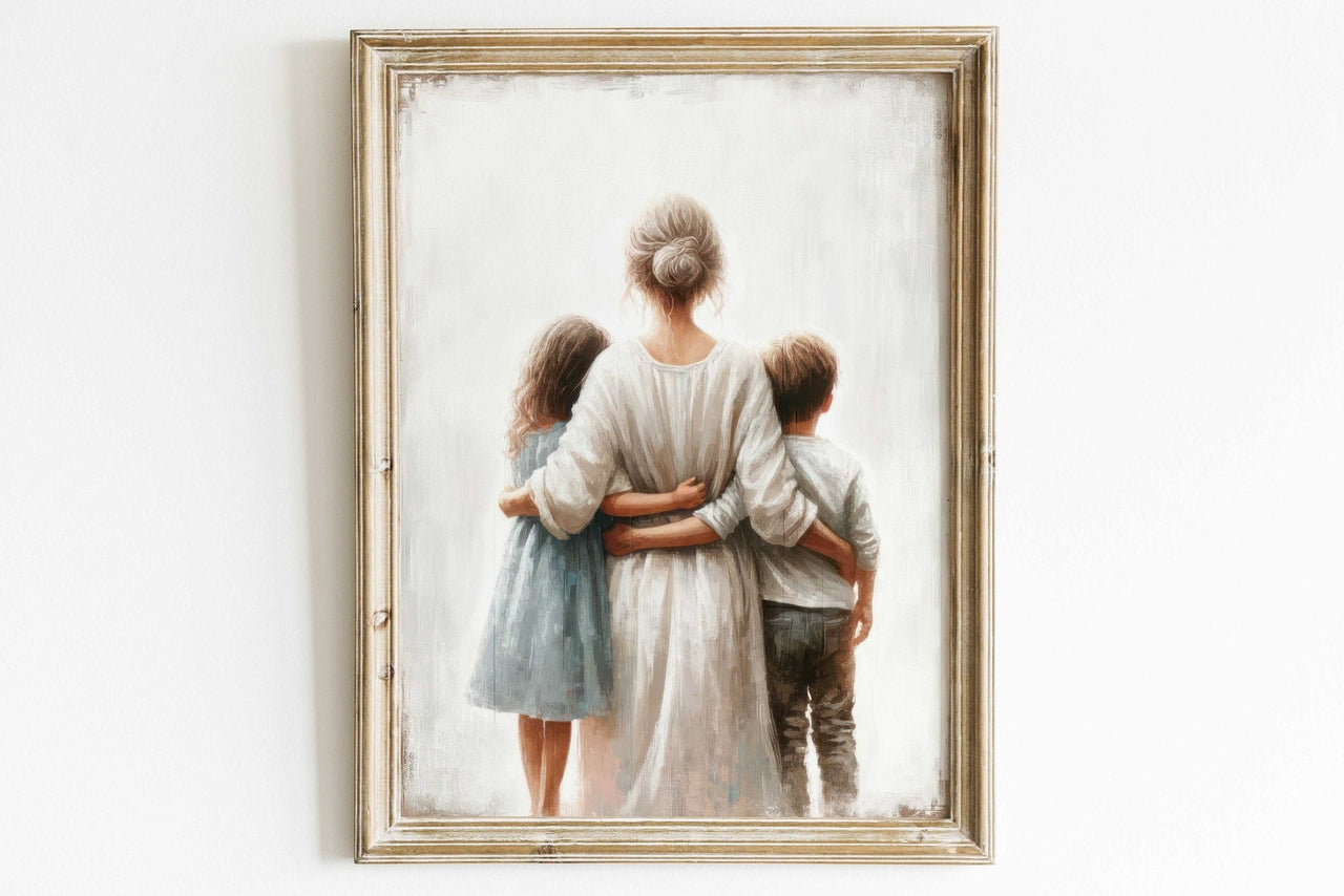 Mother and Kids Wall Art – Family Living Room Print