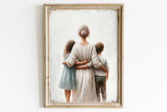 Mother and Kids Wall Art – Family Living Room Print