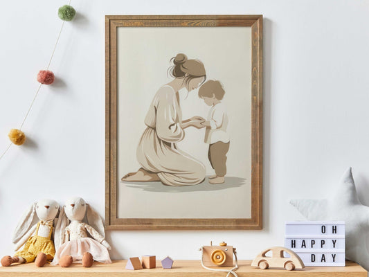 Mother and Son Art Print, Minimalist Portrait Decor, Heartfelt Gift - WildfieldPrints
