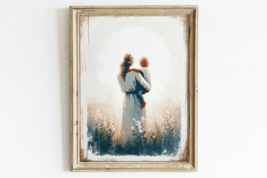 Mother and Son Wall Art, Gift for Moms, Vintage Child Decor - WildfieldPrints