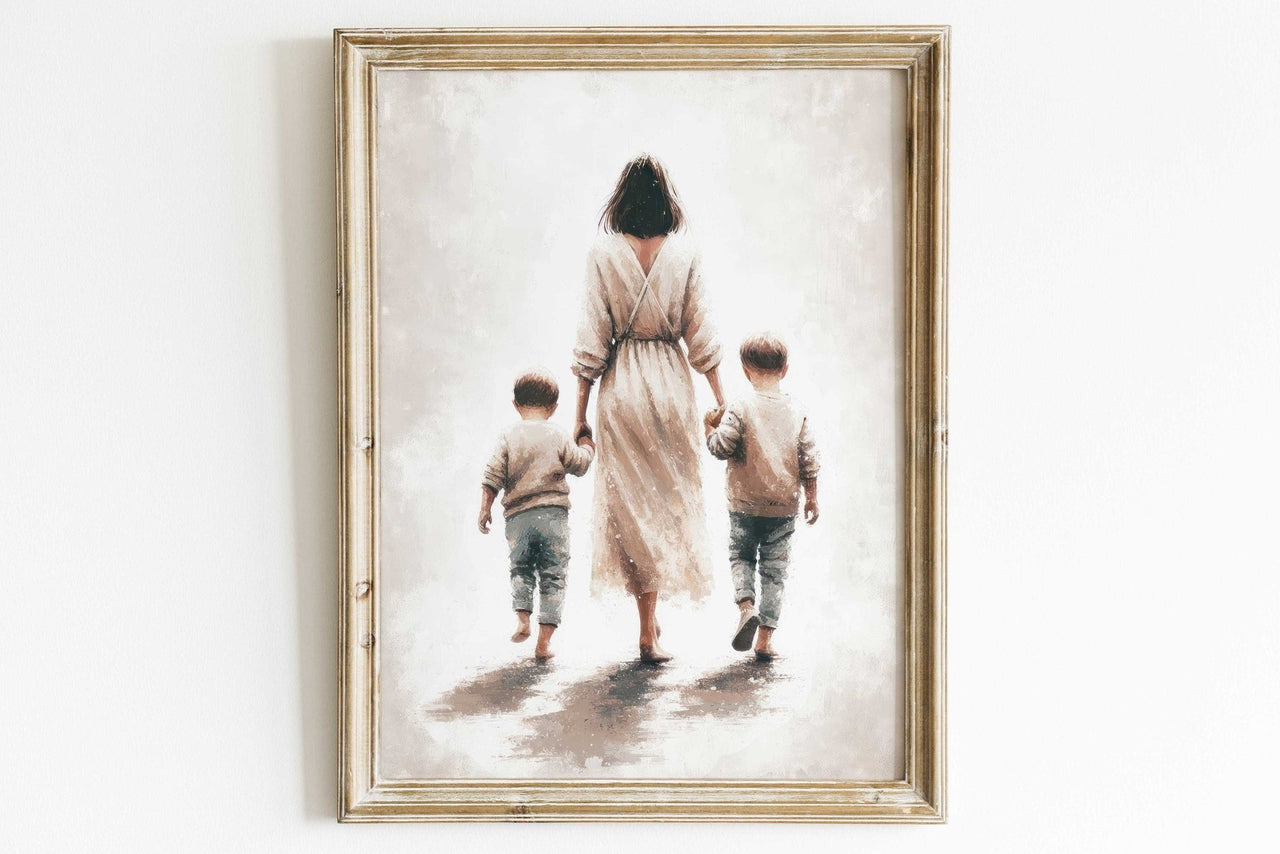 Mother and Sons Wall Art – Family Girls Room Print