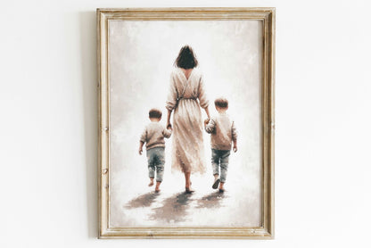 Mother and Sons Print, Brother Wall Art, Family Bond Decor - WildfieldPrints