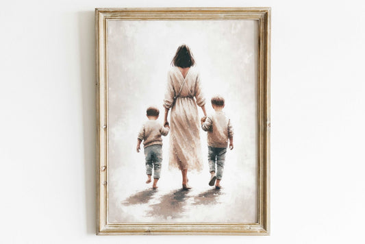 Mother and Sons Print, Brother Wall Art, Family Bond Decor - WildfieldPrints