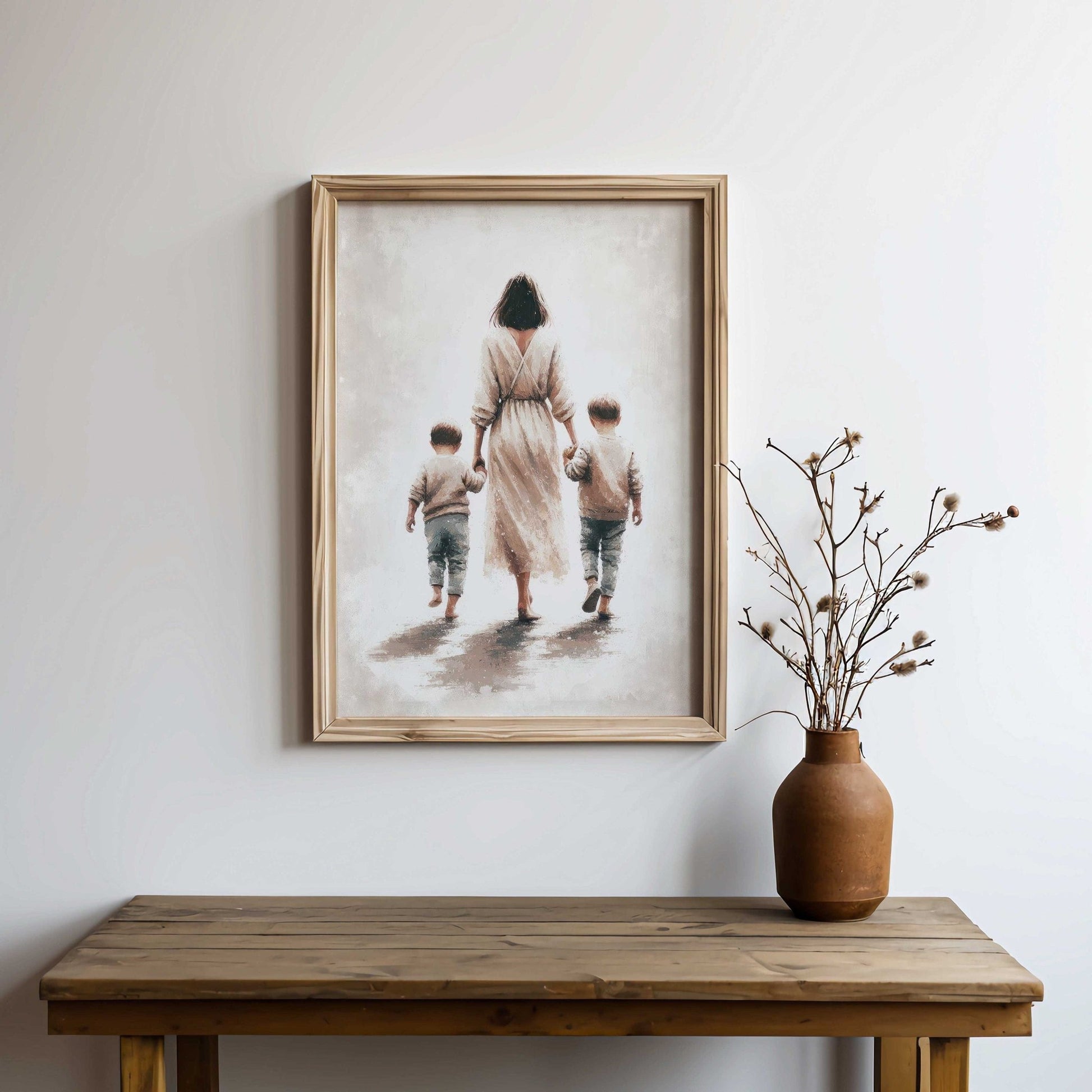 Mother and Sons Print, Brother Wall Art, Family Bond Decor - WildfieldPrints