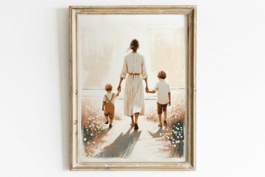 Mother and Sons Print, Brother Wall Art, Family Bond Decor - WildfieldPrints
