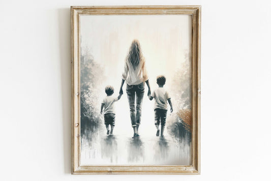 Mother and Sons Print, Brother Wall Art, Family Bond Decor - WildfieldPrints