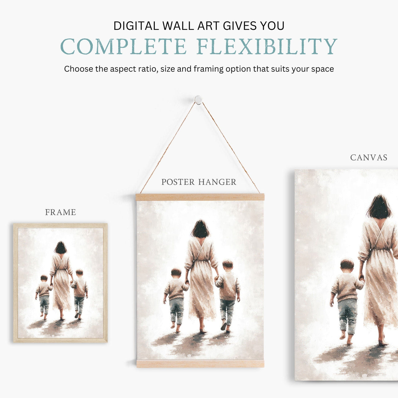 Mother and Sons Wall Art – Family Girls Room Print