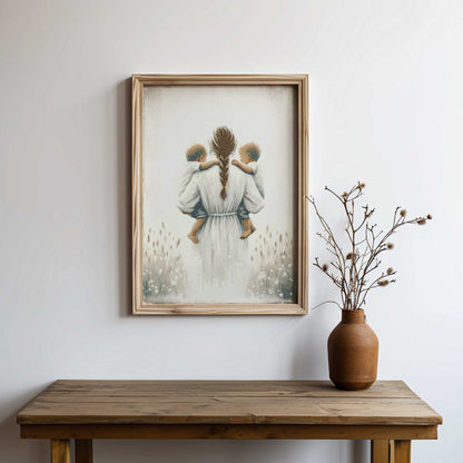 Mother and Sons Print, Twins Boys Wall Art, Family Love Decor - WildfieldPrints