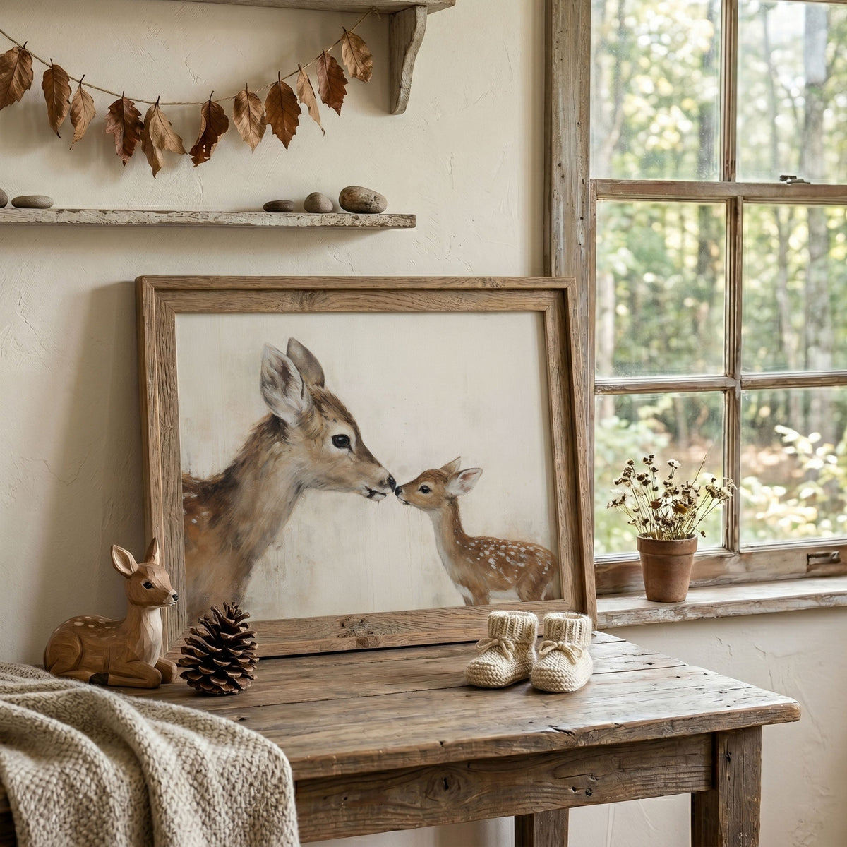 Mother & Baby Fawn Print – Animal Nursery Wall Decor