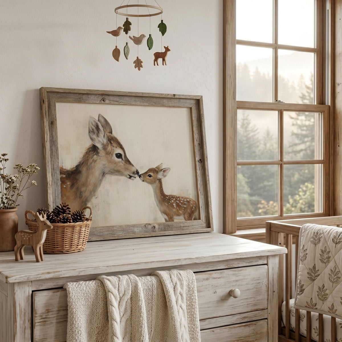 Mother & Baby Fawn Print – Animal Nursery Wall Decor