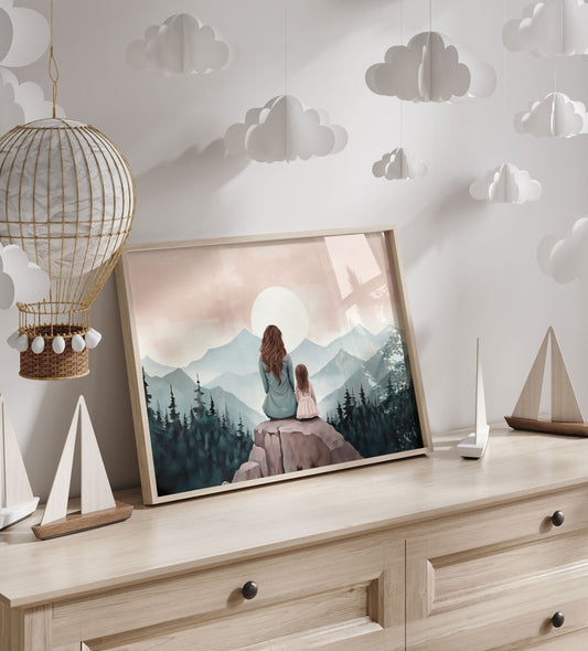 Mother Daughter Art, Adventure Wall Decor, Rustic Nursery Decor - WildfieldPrints