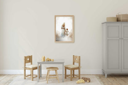 Mother & Daughter Artwork, Heartfelt Gift for Mom, Rustic Nursery Decor - WildfieldPrints