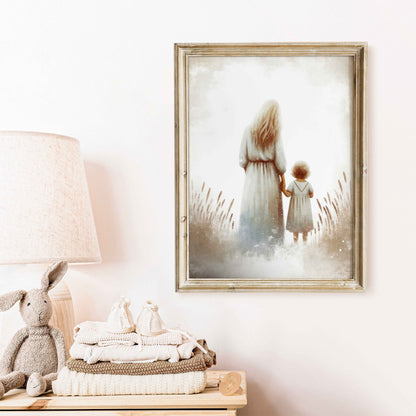 Mother & Daughter Artwork, Heartfelt Gift for Mom, Rustic Nursery Decor - WildfieldPrints