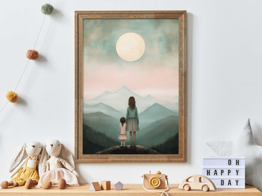Mother Daughter Bond Art, Adventure Wall Decor, Rustic Nursery Gift - WildfieldPrints