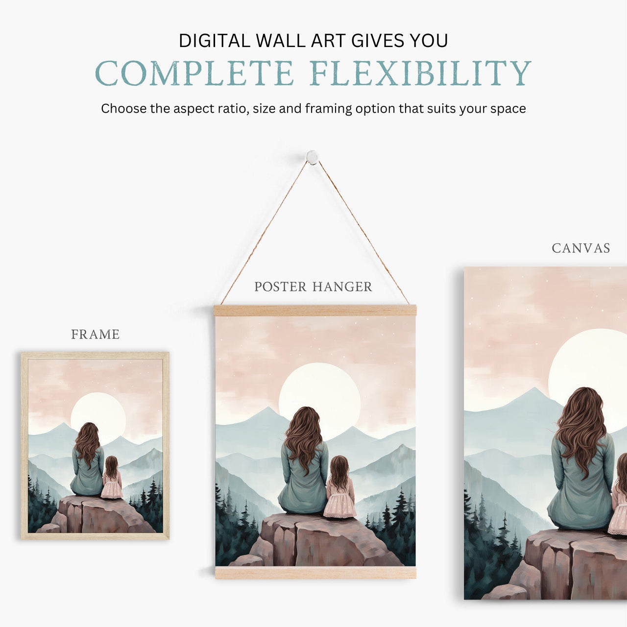 Mother Daughter Bond Wall Art – Family Adventure Nursery Print