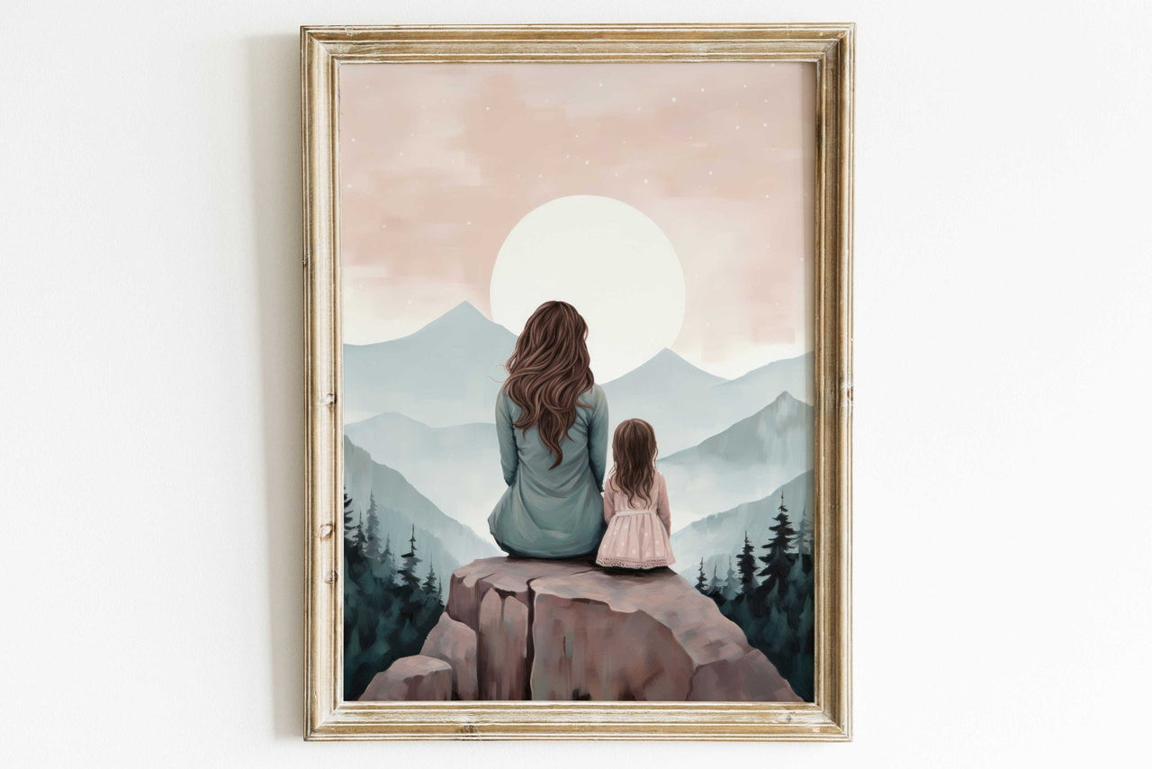 Mother Daughter Bond Wall Art – Family Adventure Nursery Print
