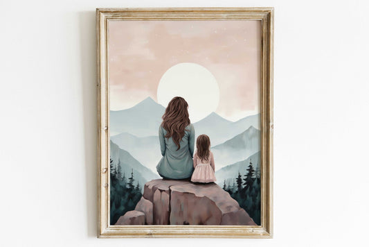 Mother Daughter Bond Art, Adventure Wall Decor, Rustic Nursery Gift - WildfieldPrints