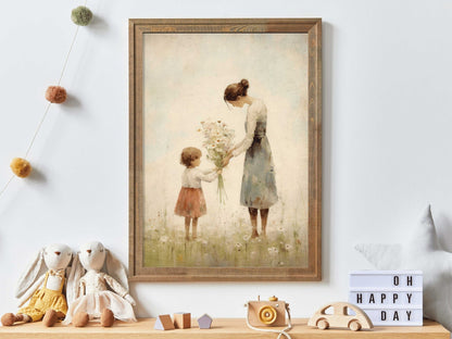Mother Daughter Bond Wall Art, Floral Decor, Rustic Nursery Accent - WildfieldPrints