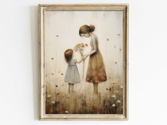 Mother Daughter Bond Wall Art, Floral Decor, Rustic Nursery Accent - WildfieldPrints