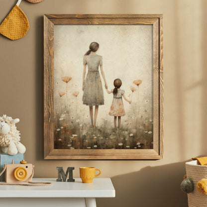 Mother Daughter Bond Wall Art, Floral Decor, Rustic Nursery Accent - WildfieldPrints