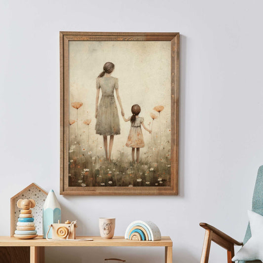 Mother Daughter Bond Wall Art, Floral Decor, Rustic Nursery Accent - WildfieldPrints