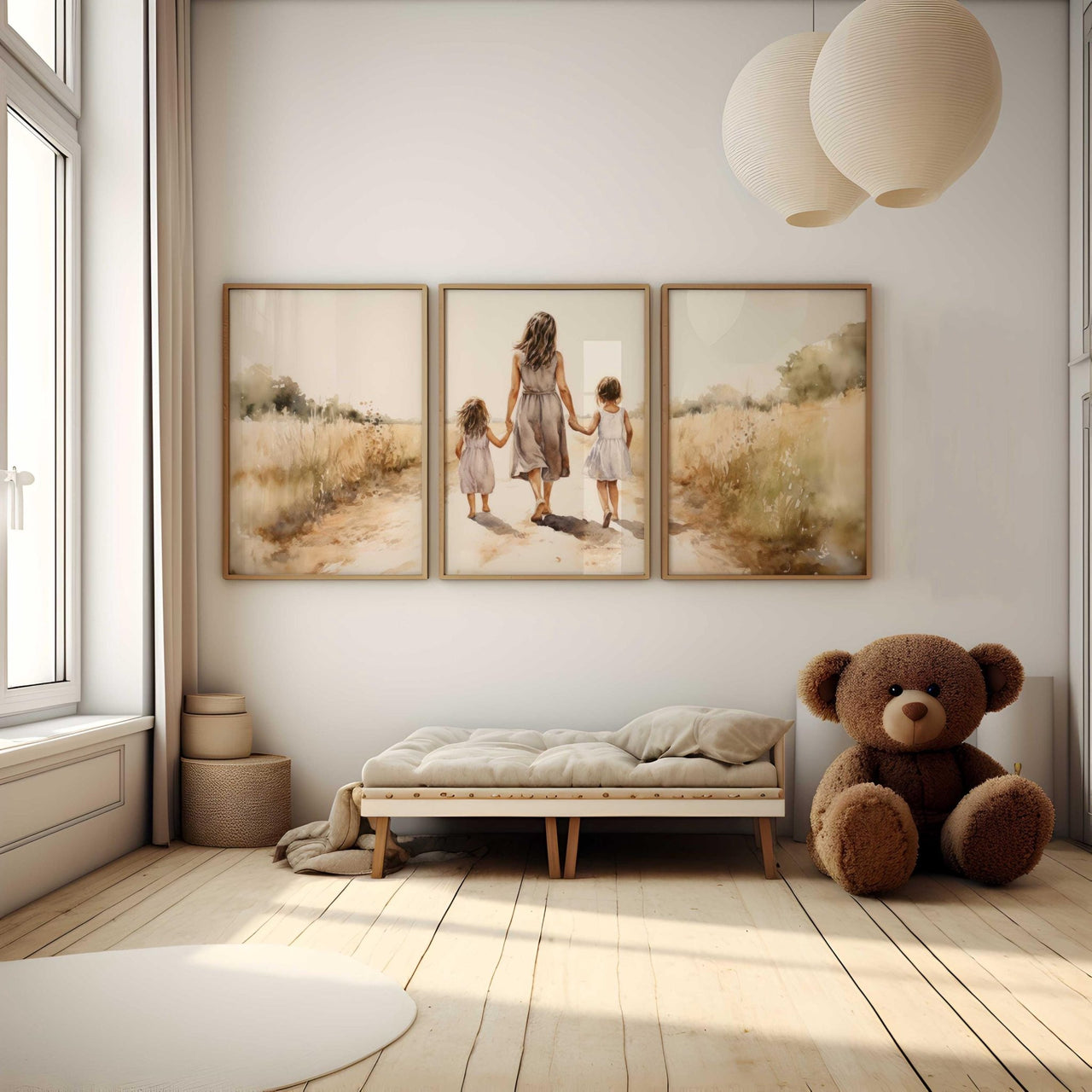 Mother Daughter Portraits Wall Art – Family Nursery Print • Set of 3