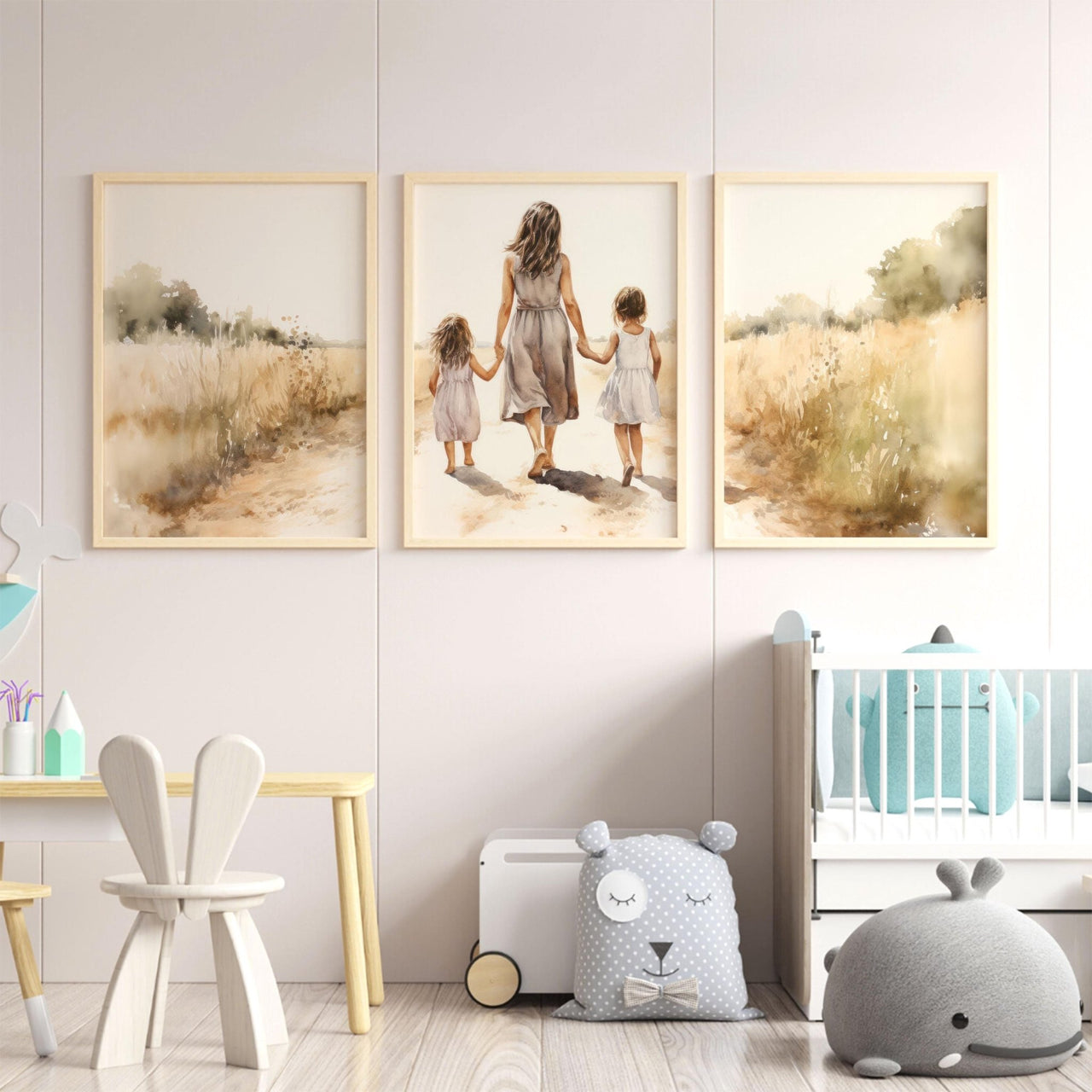Mother Daughter Portraits Wall Art – Family Nursery Print • Set of 3