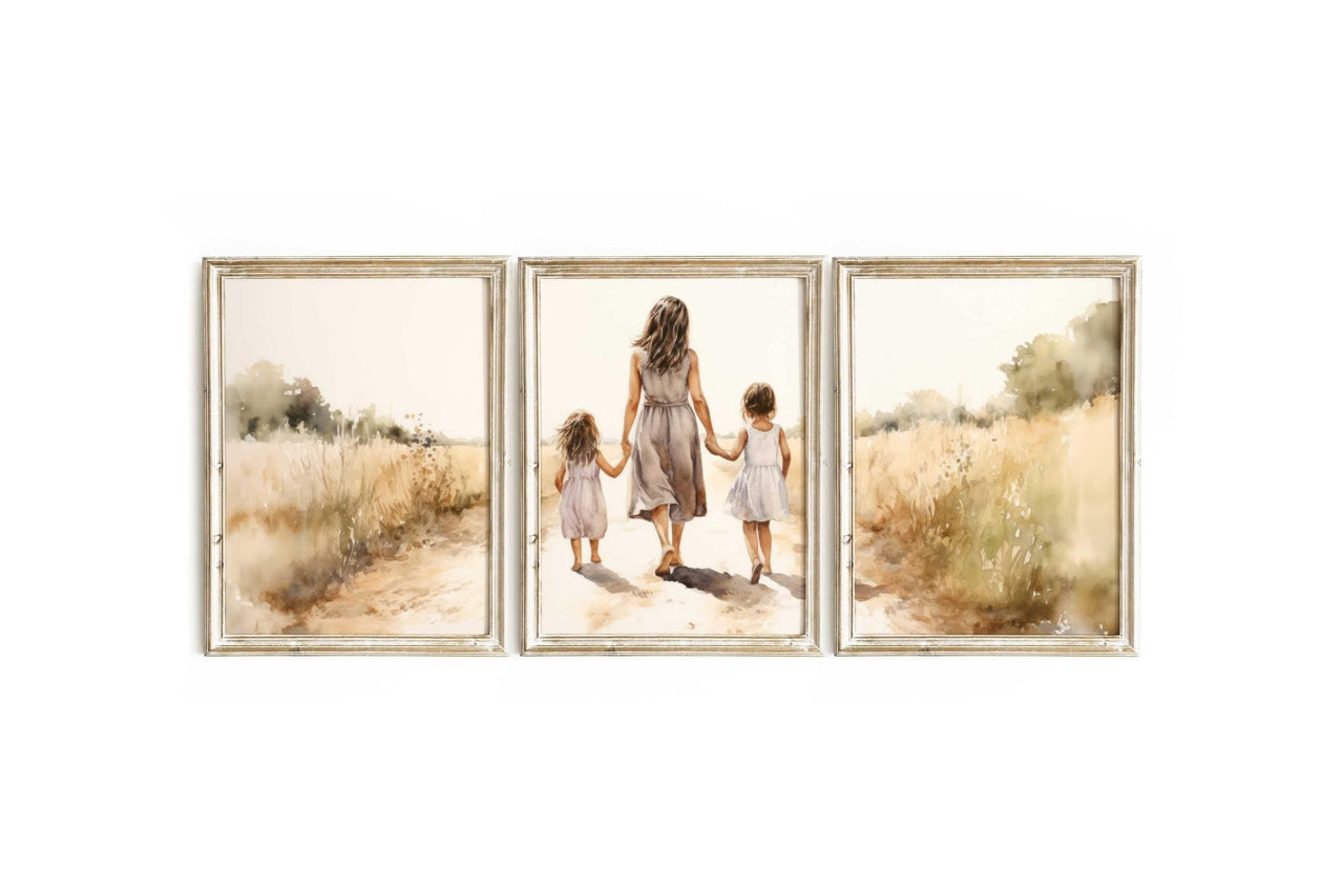 Mother Daughter Portraits Wall Art – Family Nursery Print • Set of 3