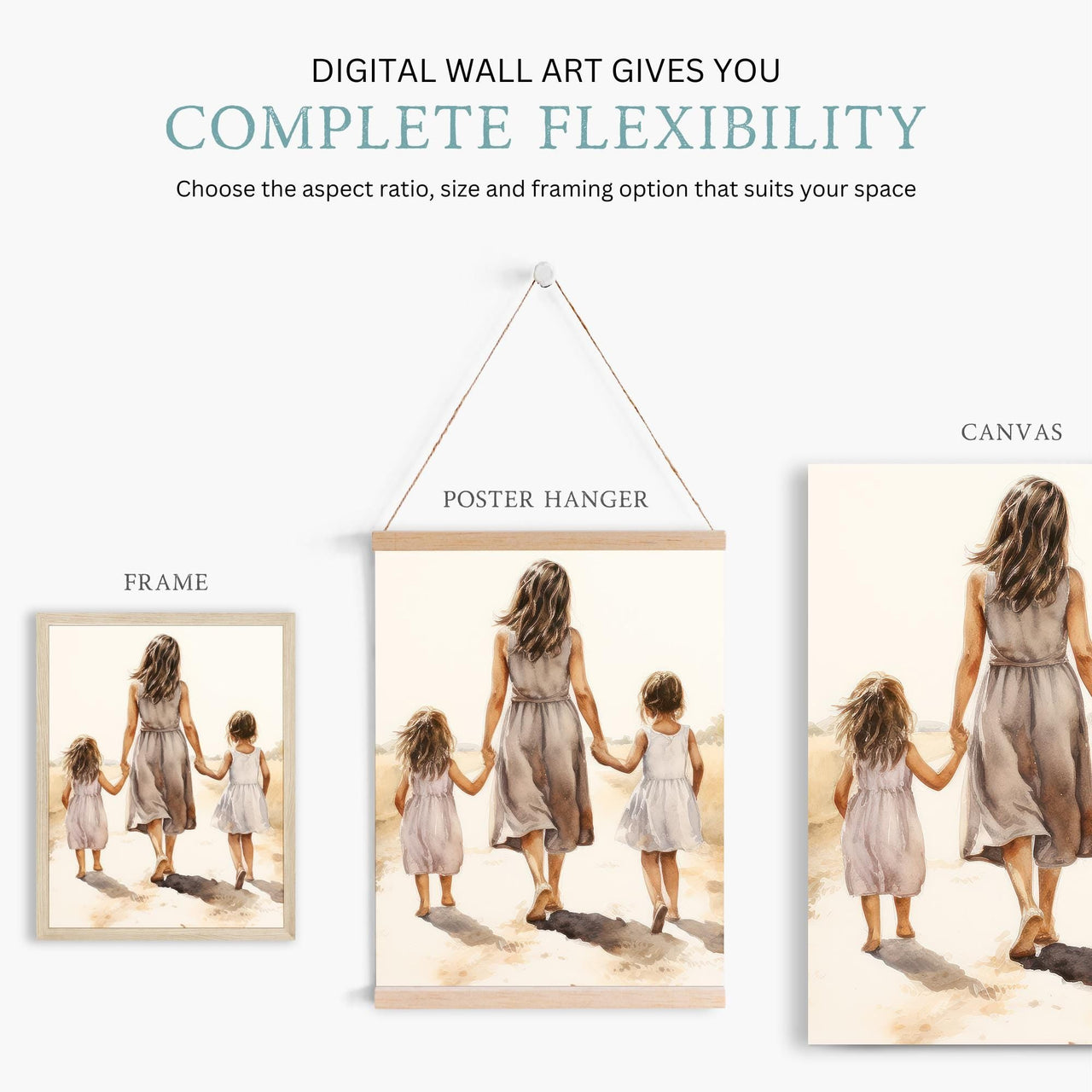 Mother Daughter Portraits Wall Art – Family Nursery Print • Set of 3