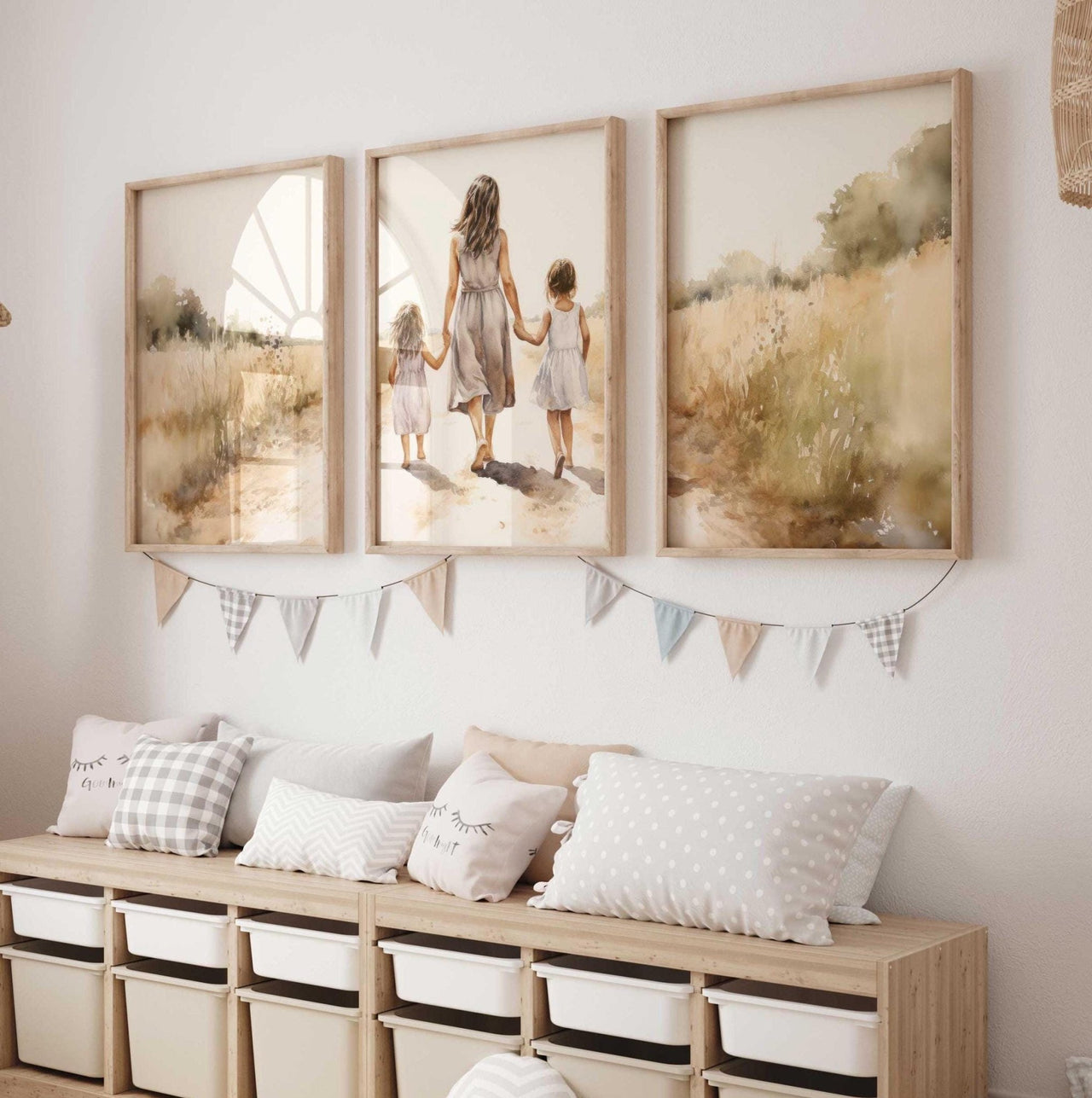 Mother Daughter Portraits Wall Art – Family Nursery Print • Set of 3