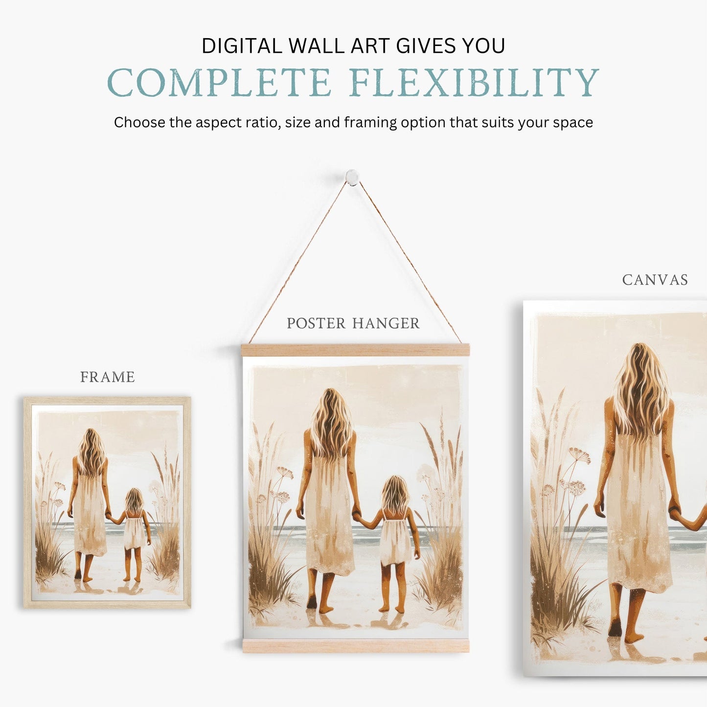 Mother & Daughter Wall Art, Beach Decor for Girls, Rustic Painting - WildfieldPrints