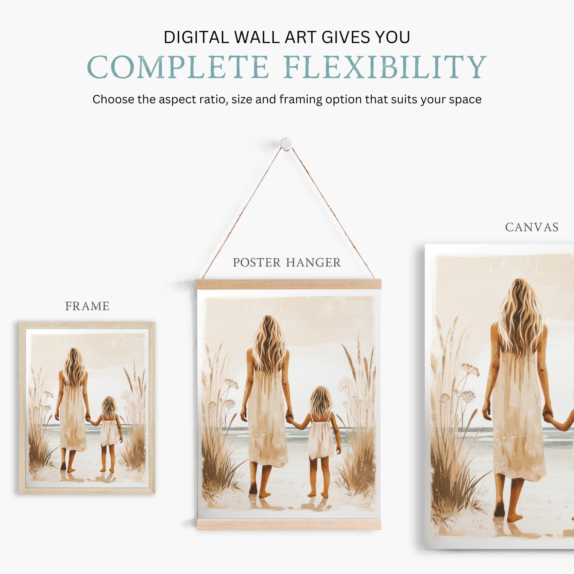Mother & Daughter Wall Art, Beach Decor for Girls, Rustic Painting - WildfieldPrints