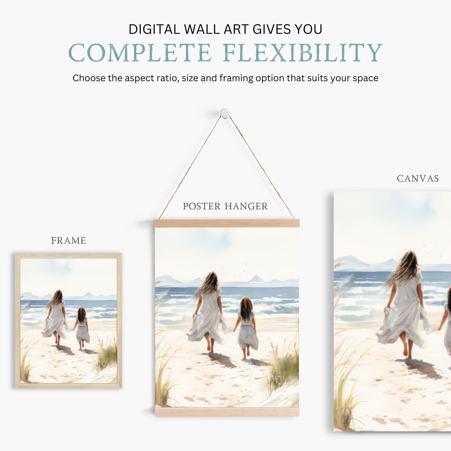 Mother & Daughter Wall Art, Heartfelt Gift for Young Moms, Beach Decor - WildfieldPrints