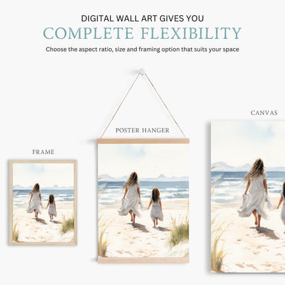 Mother & Daughter Wall Art, Heartfelt Gift for Young Moms, Beach Decor - WildfieldPrints