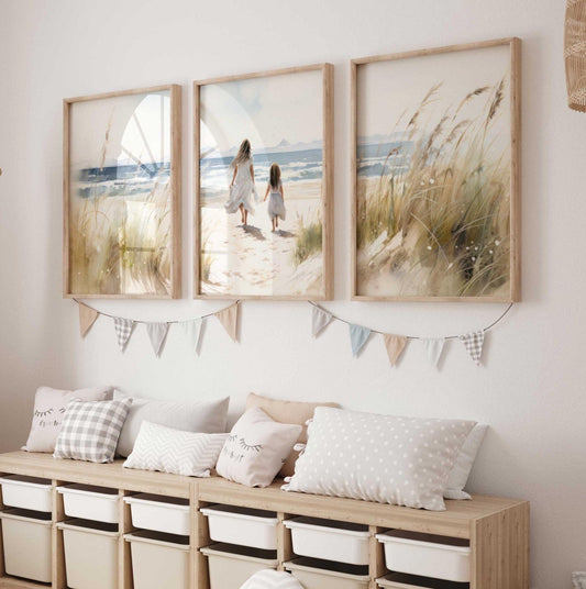 Mother & Daughter Wall Art, Heartfelt Gift for Young Moms, Beach Decor - WildfieldPrints