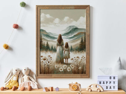 Mother Daughter Wall Art, Mom and Child Print, Family Decor - WildfieldPrints