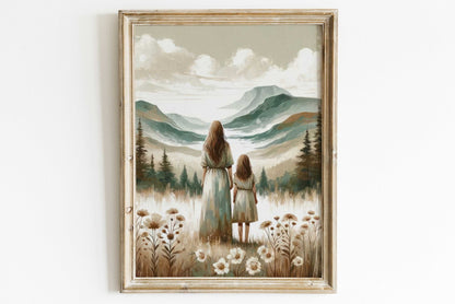 Mother Daughter Wall Art, Mom and Child Print, Family Decor - WildfieldPrints