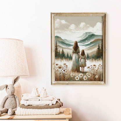 Mother Daughter Wall Art, Mom and Child Print, Family Decor - WildfieldPrints