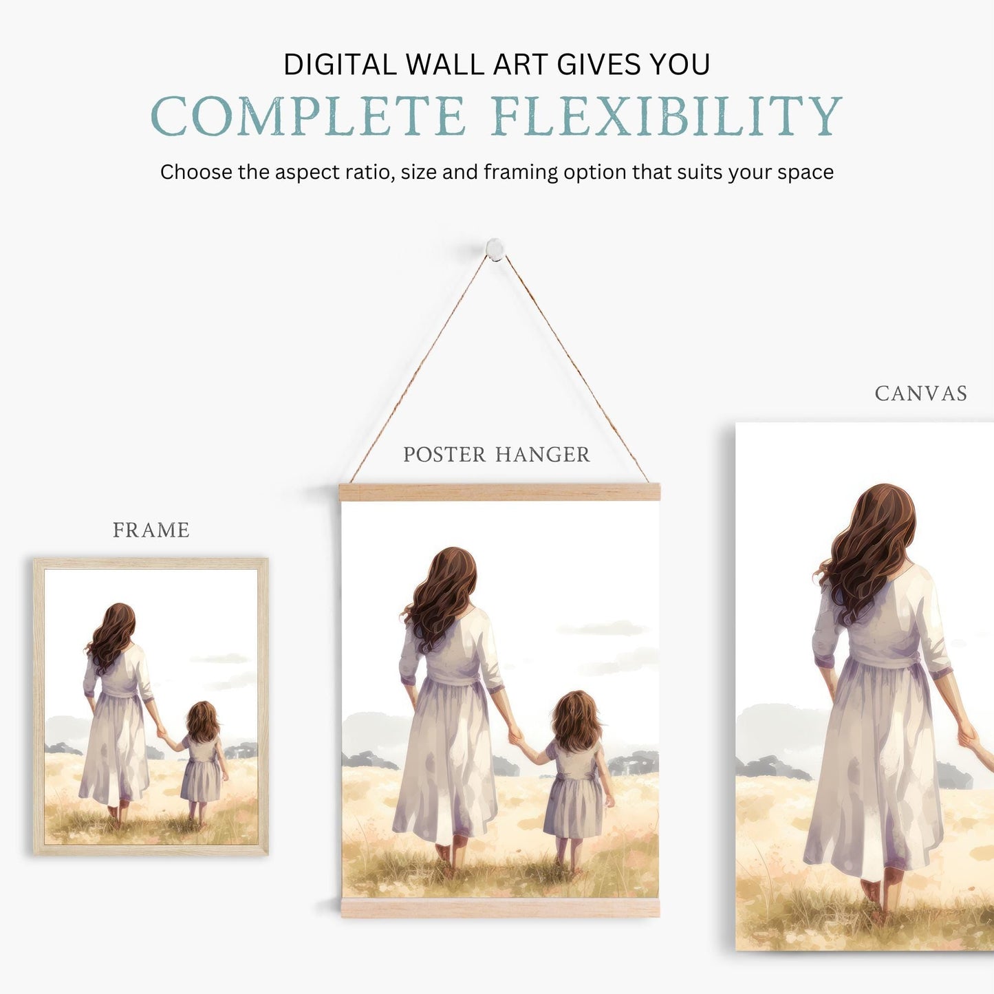 Mother Daughter Wall Art, Mom & Daughter Portraits, Country Nursery Decor - WildfieldPrints