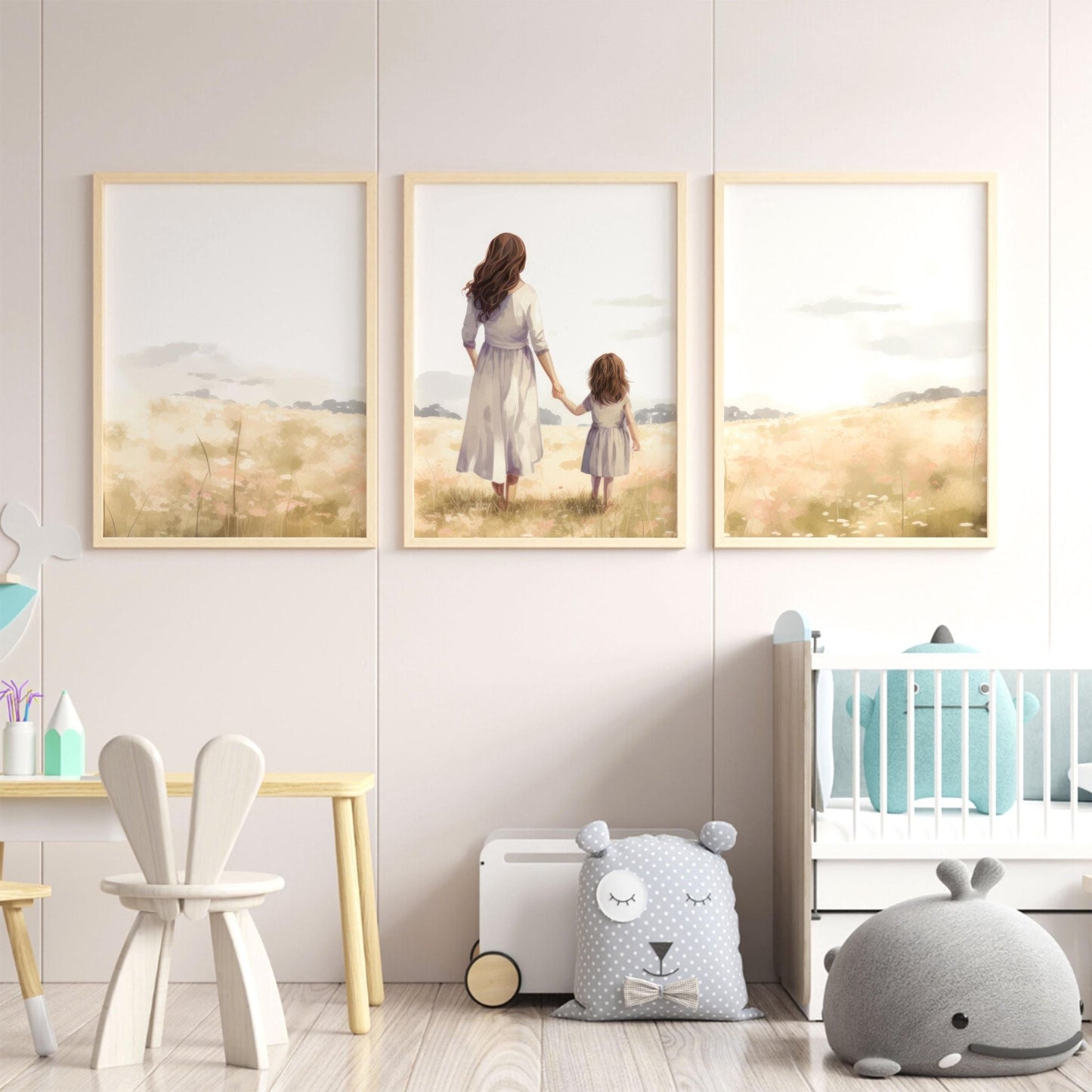 Mother Daughter Wall Art, Mom & Daughter Portraits, Country Nursery Decor - WildfieldPrints