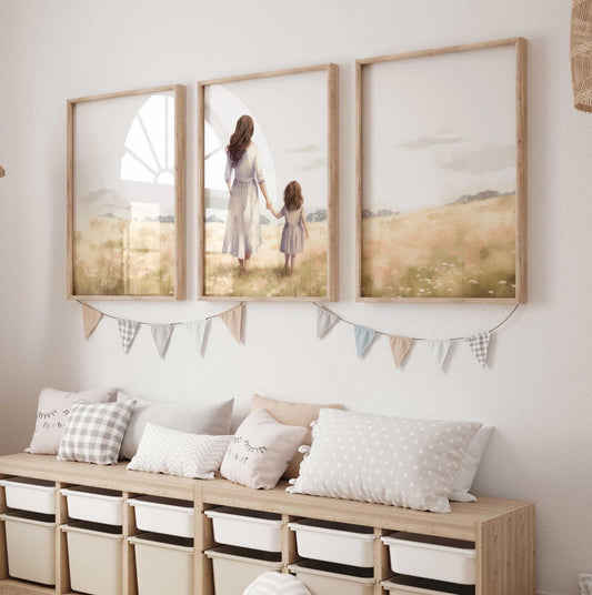 Mother Daughter Wall Art, Mom & Daughter Portraits, Country Nursery Decor - WildfieldPrints